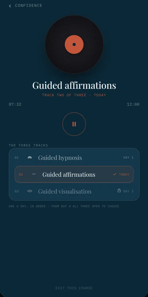 The player: today's track, Guided affirmations, track two of three of Confidence.